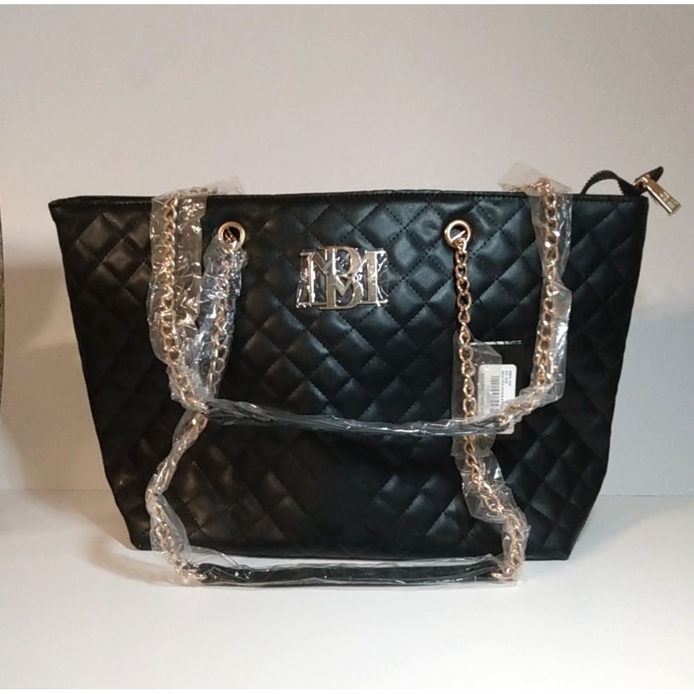 Badgley Mischka BMH-108 BLACK Quilted Chain Strap Bag Tote NWT MSRP $129 Pretty!